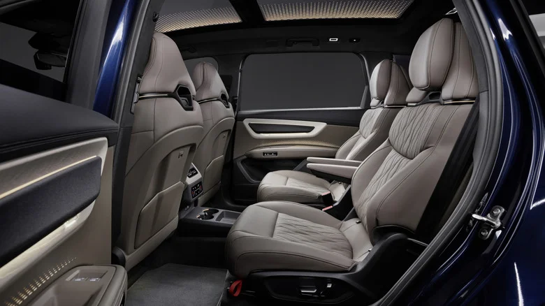 Photo looking through the driver's side rear door of the Q9 with a brown interior