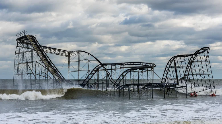 The Jet Star roller coaster is seen in the Atlantic Ocean off of Seaside Heights, New Jersey, USA after hurricane Sandy